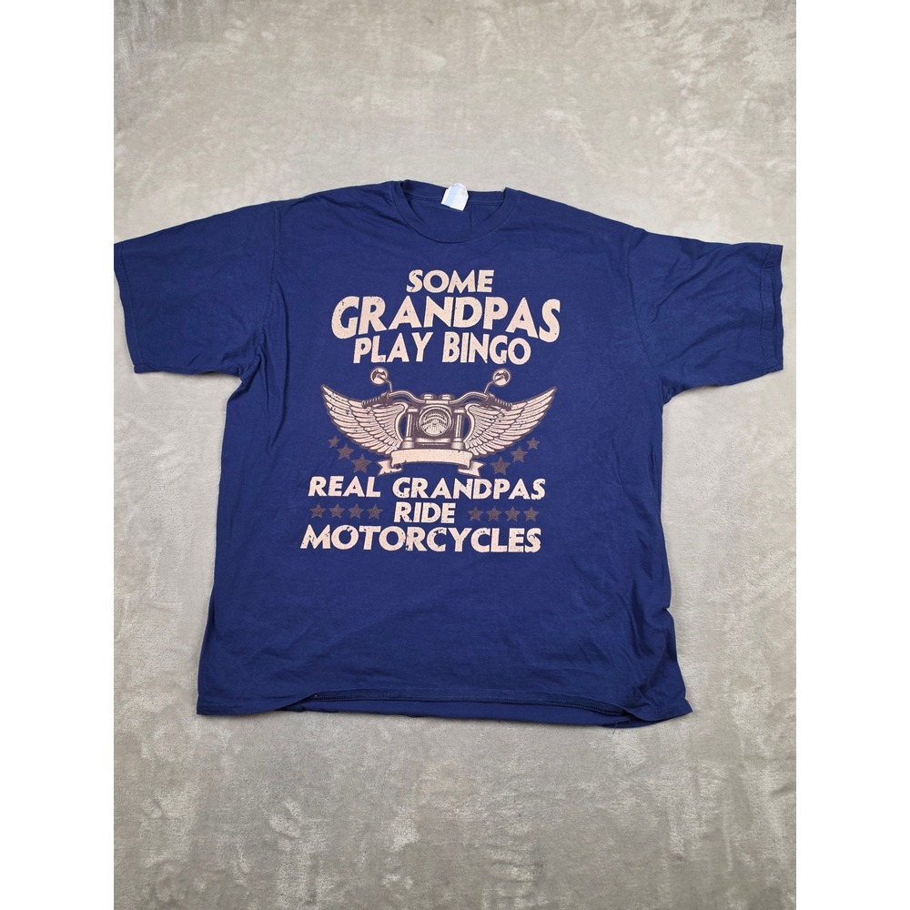 Port & Company T-Shirt Mens 2XL Blue Real Grandpas Ride Motorcycles Graphic Tee